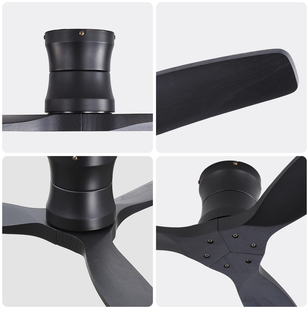 Ventilatore da soffitto reversibile con motore DC e telecomando; nero opaco