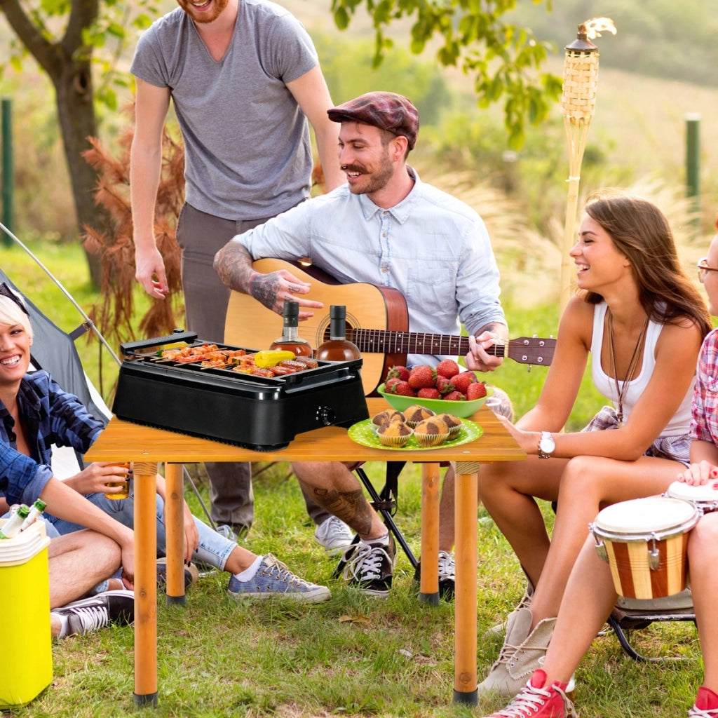 Tavolo da campeggio pieghevole per esterni, Tavolo picnic in legno con borsa portatile per spiaggia Naturale-Tavoli e sedie da campeggio