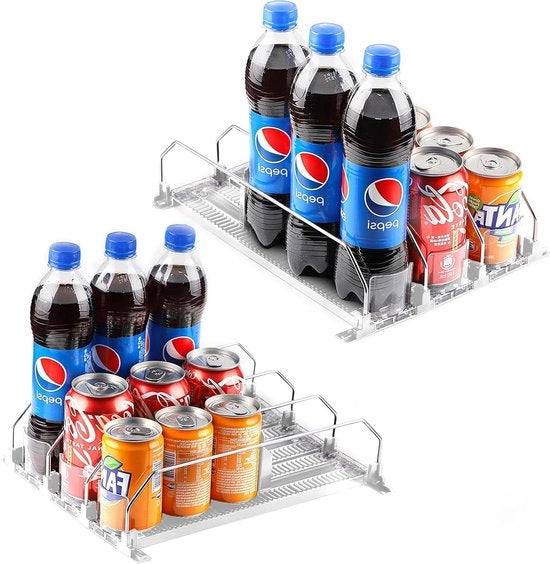 Organizzatore di cassetti per frigorifero automatico - Set di 2 - Organizza scatole e bibite - Bianco