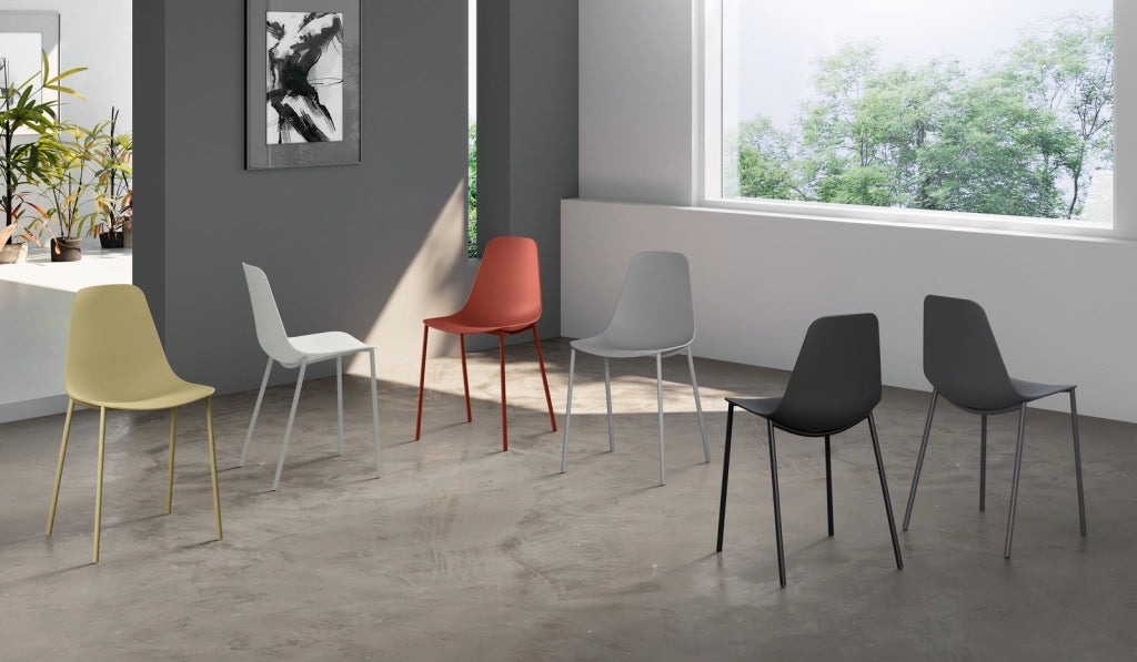 Sedia Frida Design Moderno in Polipropilene con Gambe in Metallo - Seduta Ergonomica per Arredo Interni Casa Ufficio - Grigio Scuro