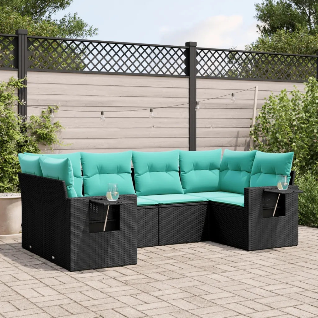 Set Divani da Giardino 6 pz con Cuscini Nero in Polyrattan 3220576