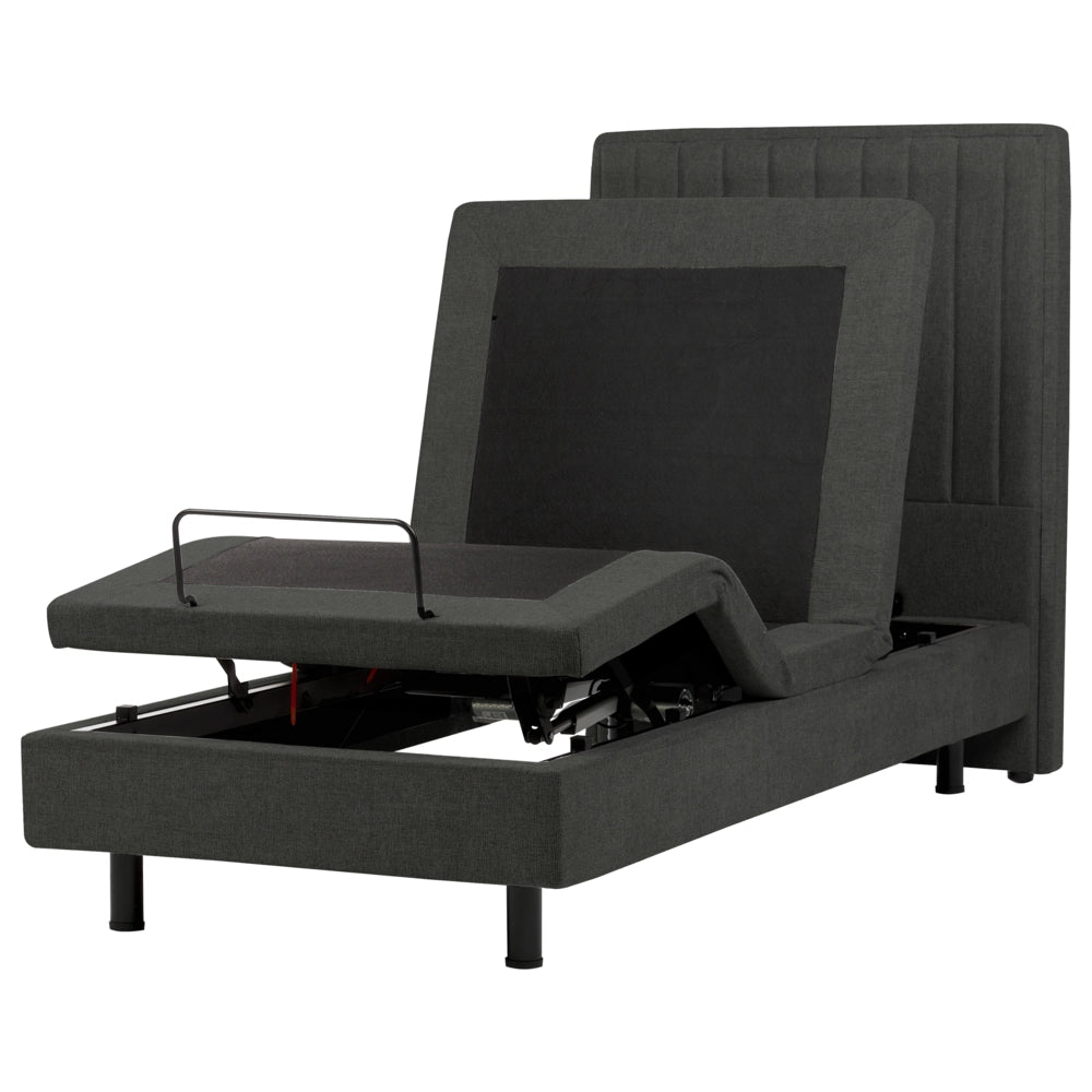 Letto singolo tessuto grigio scuro regolabile elettronicamente con telecomando senza testiera 90x200 cm stile moderno