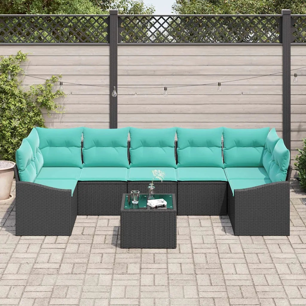 Set di divani con cuscino 8 pcs Nero e Turchese polyrattan