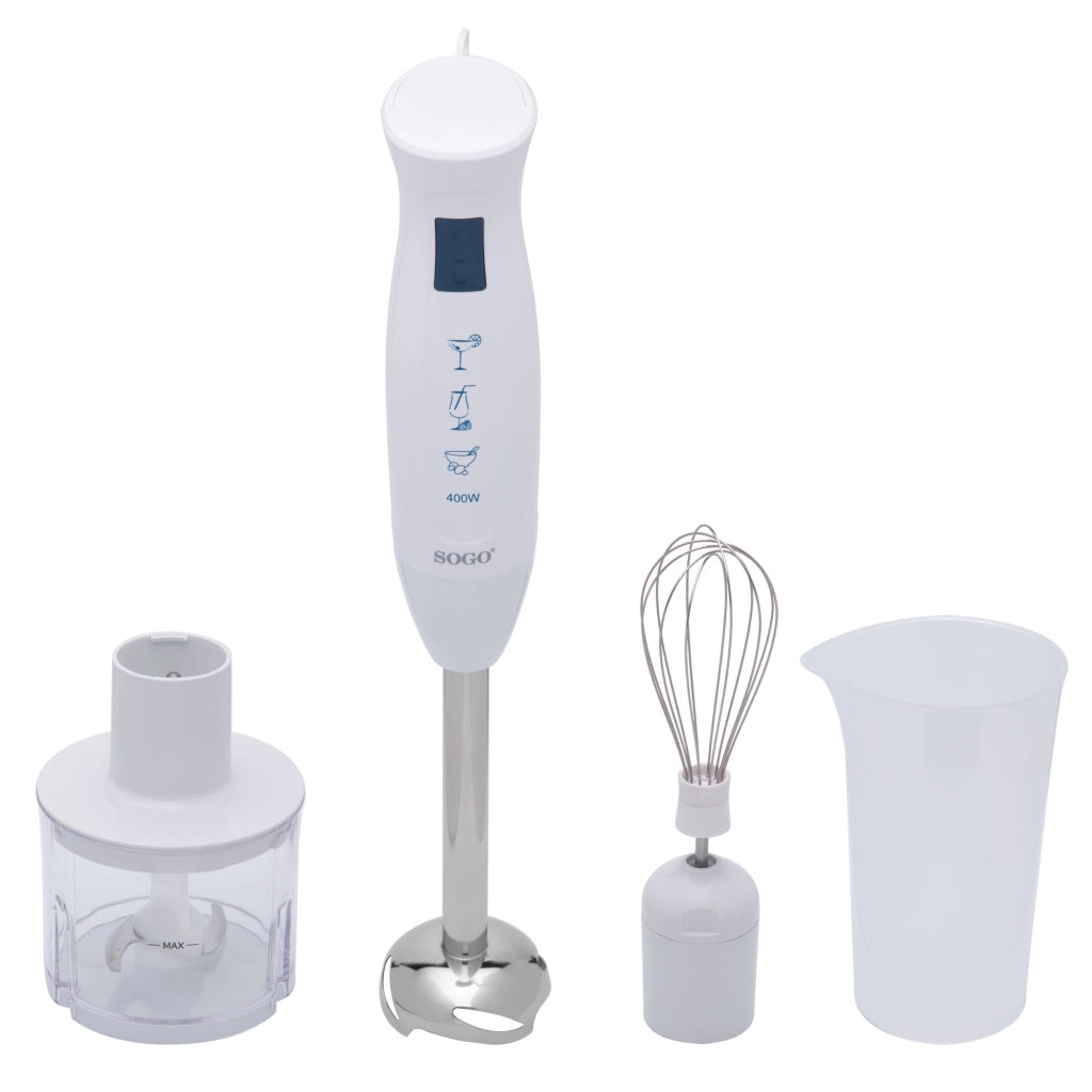 Frullatore a immersione elettrico 400W, tritatutto 300ml, frusta montapanna, bicchiere graduato 700ml cucina - SOGO