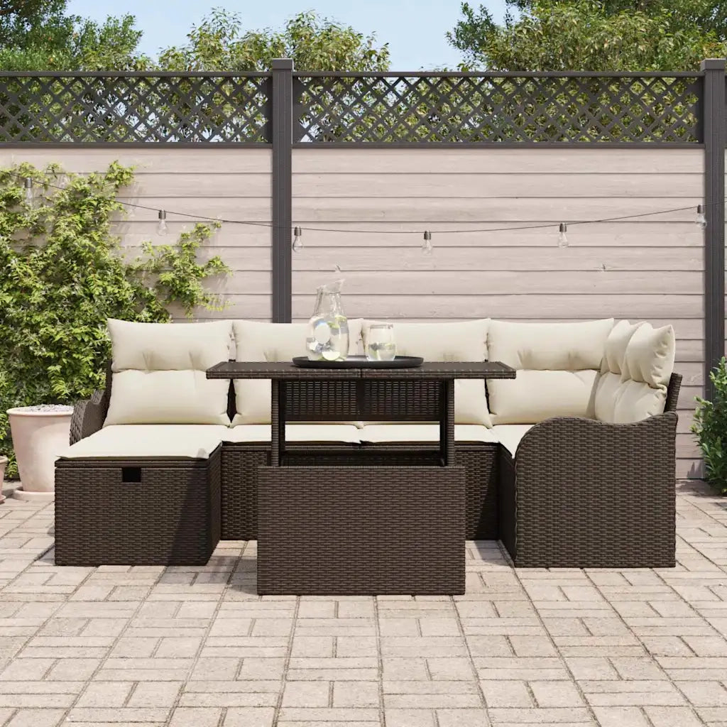 Set Divano da Giardino con cuscino 7 pcs Marrone Poly Rattan