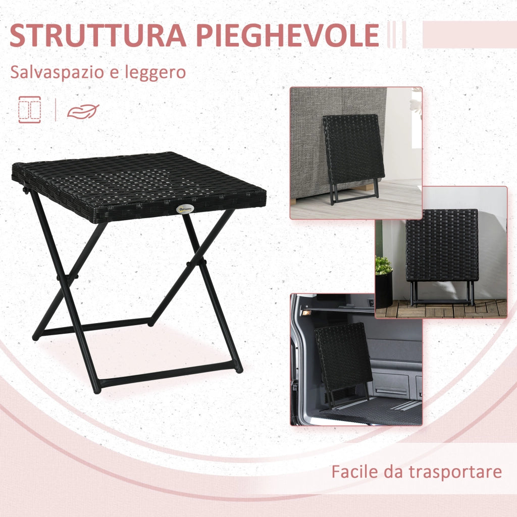 Tavolino da Giardino Pieghevole in Rattan Sintetico e Acciaio ¨C Xylo ¨C Nero 40x40x40cm