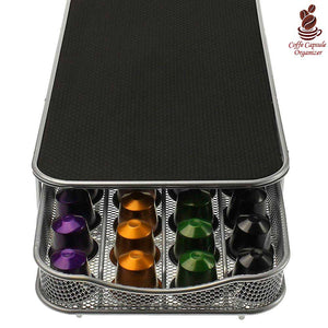 Contenitore Cassetto Porta Cialde Capsule Caffe' Metallo Estraibile Lungo Silver