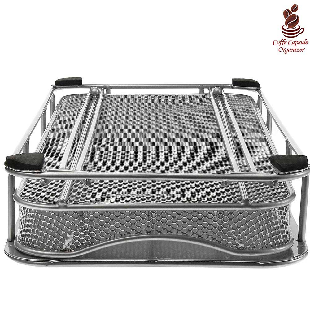 Contenitore Cassetto Porta Cialde Capsule Caffe' Metallo Estraibile Lungo Silver