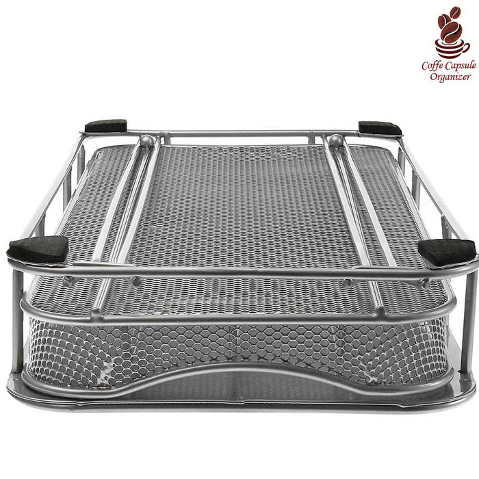 Contenitore Cassetto Porta Cialde Capsule Caffe' Metallo Estraibile Lungo Silver