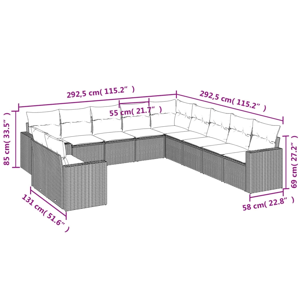 Set Divani da Giardino 11 pz con Cuscini in Polyrattan Grigio 3219180