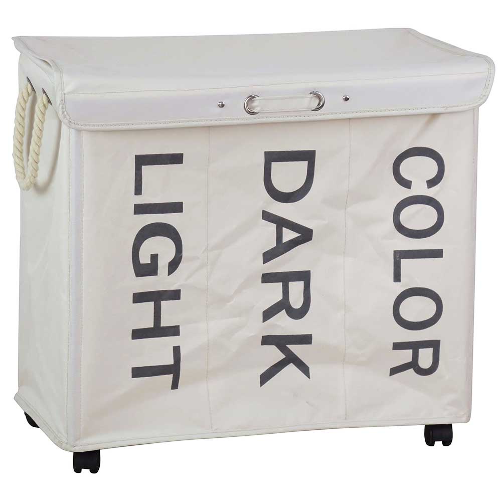 Cesto Biancheria 3 Scomparti Portabiancheria Pieghevole Tessuto con Ruote Panna