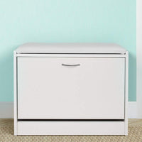 Scarpiera Panca 1 Anta Tripla Profondita con Seduta in Eco Pelle Bianco 60x30x48