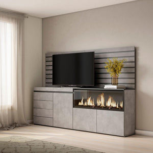 Credenza, 214x35x145cm, Camera da letto, Camino elettrico XXL, Cassettiera, grigio cemento RF3416