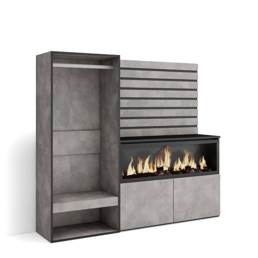 Credenza, 167x35x145cm, Camera da letto, Camino elettrico XXL, Armadio Aperto, grigio cemento RF3390