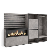 Credenza, 227x35x145cm, Camera da letto, Camino elettrico XXL, Scarpiera, Armadio Aperto, grigio cemento RF3392