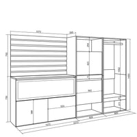 Credenza, 227x35x145cm, Camera da letto, Camino elettrico XXL, Scarpiera, Armadio Aperto, grigio cemento RF3392