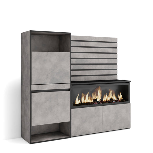 Credenza, 167x35x145cm, Camera da letto, Camino elettrico XXL, Scarpiera, grigio cemento RF3391