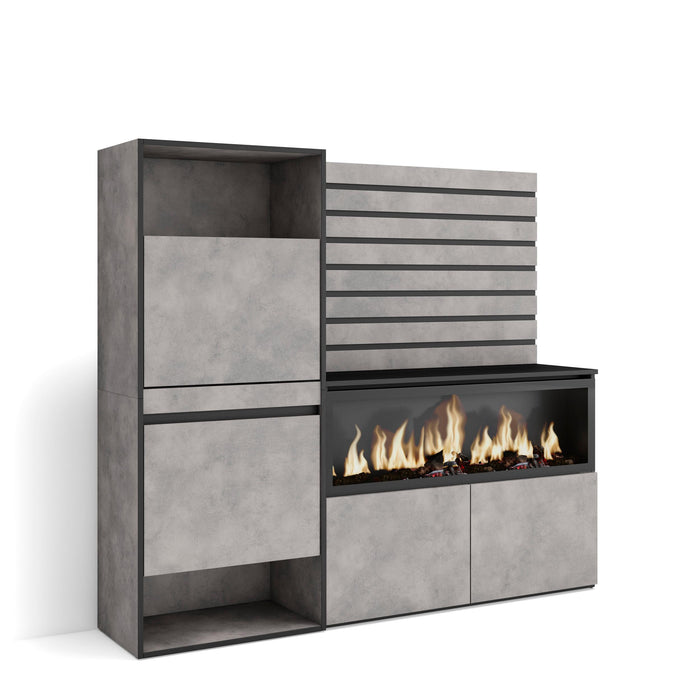 Credenza, 167x35x145cm, Camera da letto, Camino elettrico XXL, Scarpiera, grigio cemento RF3391