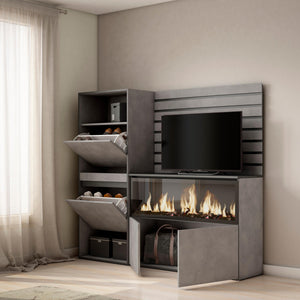 Credenza, 167x35x145cm, Camera da letto, Camino elettrico XXL, Scarpiera, grigio cemento RF3391