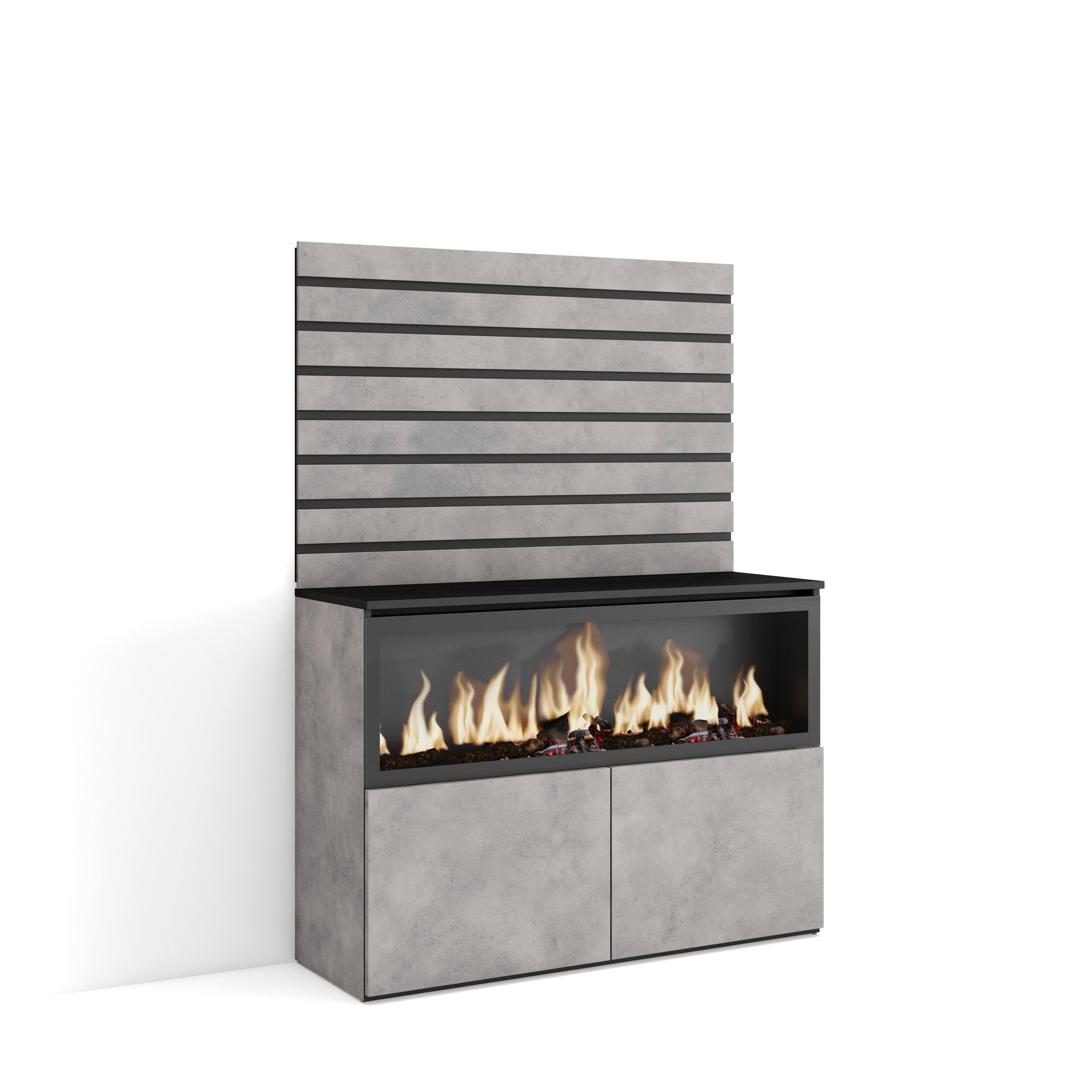 Credenza, 107x35x145cm, Camera da letto, Camino elettrico XXL, grigio cemento RF3417