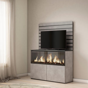 Credenza, 107x35x145cm, Camera da letto, Camino elettrico XXL, grigio cemento RF3417