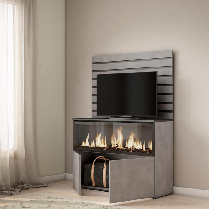 Credenza, 107x35x145cm, Camera da letto, Camino elettrico XXL, grigio cemento RF3417