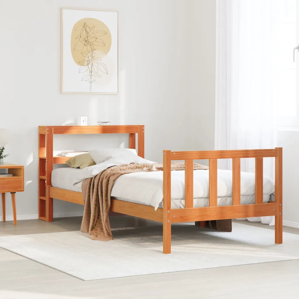 Giroletto con Testiera Marrone Cera 90x190 cm Massello Pino