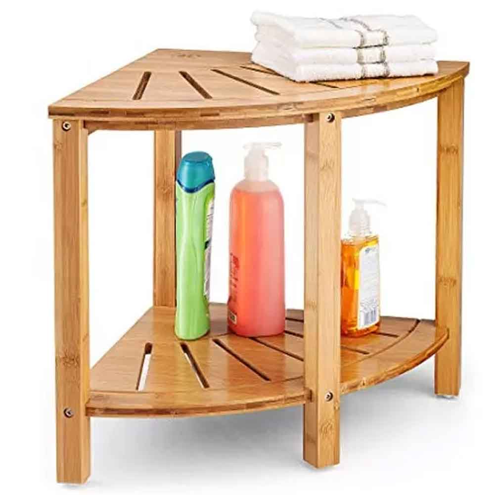 Tavolino Angolare Bagno Bambu Scaffale Sgabello Angolo 2 Ripiani Multiuso