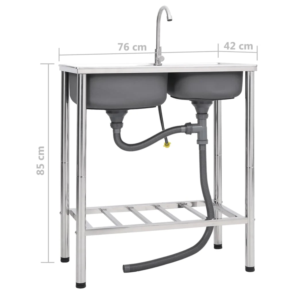Lavello da campeggio doppio con rubinetto in acciaio inox 02_0002436