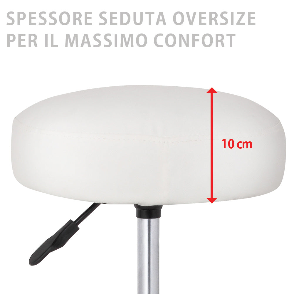 Sgabello Estetista Girevole Seduta Imbottita 10cm Ecopelle Salone Studio Bianco