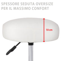 Sgabello Estetista Girevole Seduta Imbottita 10cm Ecopelle Salone Studio Bianco