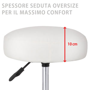 Sgabello Estetista Girevole Seduta Imbottita 10cm Ecopelle Salone Studio Bianco