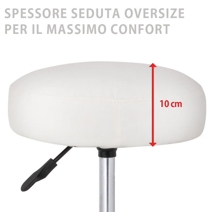 Sgabello Estetista Girevole Seduta Imbottita 10cm Ecopelle Salone Studio Bianco