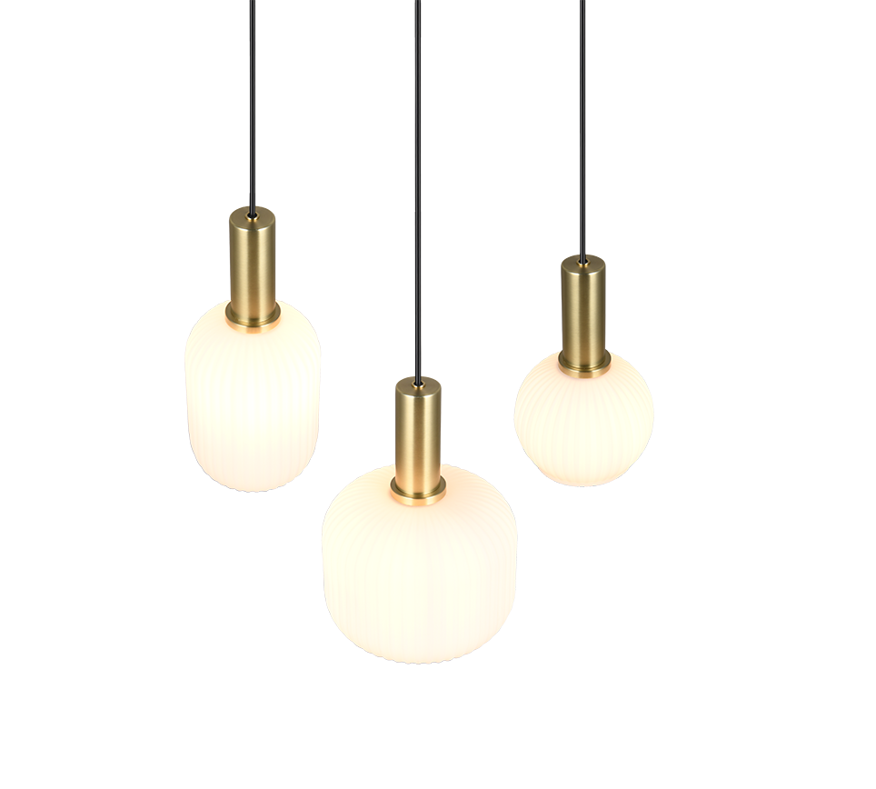 Lampada a sospensione 3 luci, metallo, ottone satinato, 38,5x150x30 cm, Diva