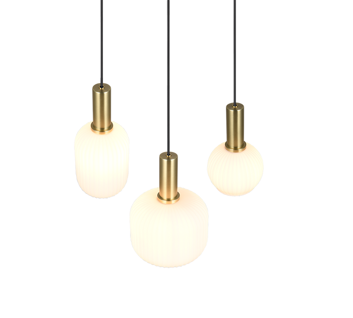 Lampada a sospensione 3 luci, metallo, ottone satinato, 38,5x150x30 cm, Diva