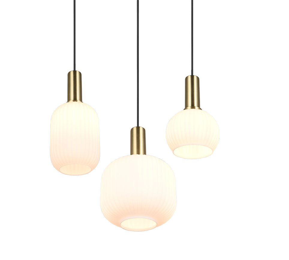 Lampada a sospensione 3 luci, metallo, ottone satinato, 38,5x150x30 cm, Diva