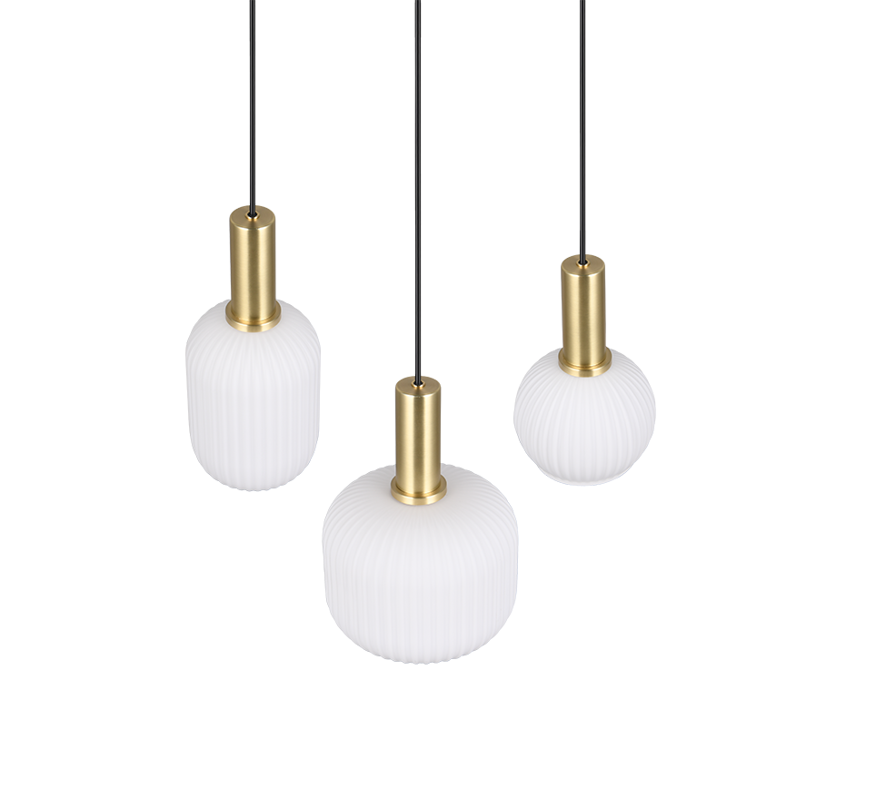 Lampada a sospensione 3 luci, metallo, ottone satinato, 38,5x150x30 cm, Diva