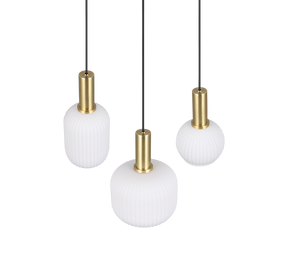 Lampada a sospensione 3 luci, metallo, ottone satinato, 38,5x150x30 cm, Diva