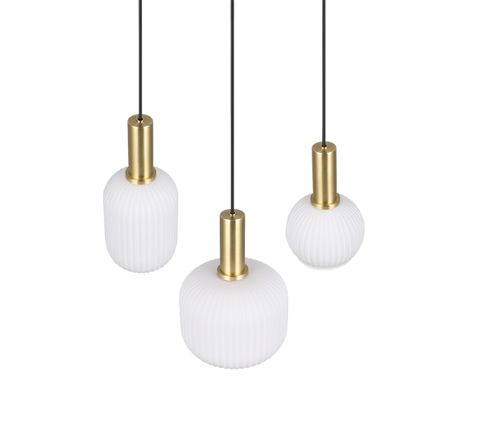 Lampada a sospensione 3 luci, metallo, ottone satinato, 38,5x150x30 cm, Diva