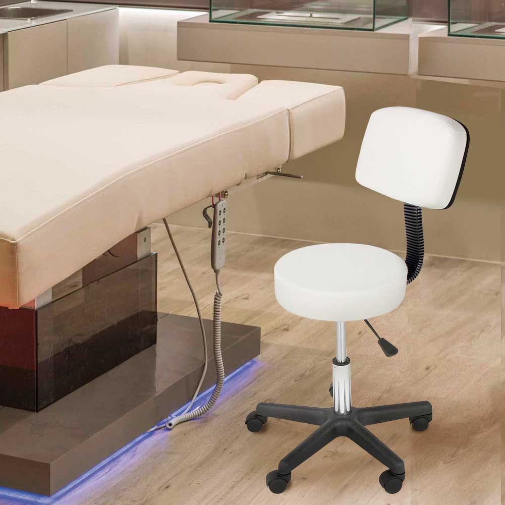 Sgabello Estetista Girevole Schienale Seduta in Ecopelle Salone Studio Bianco