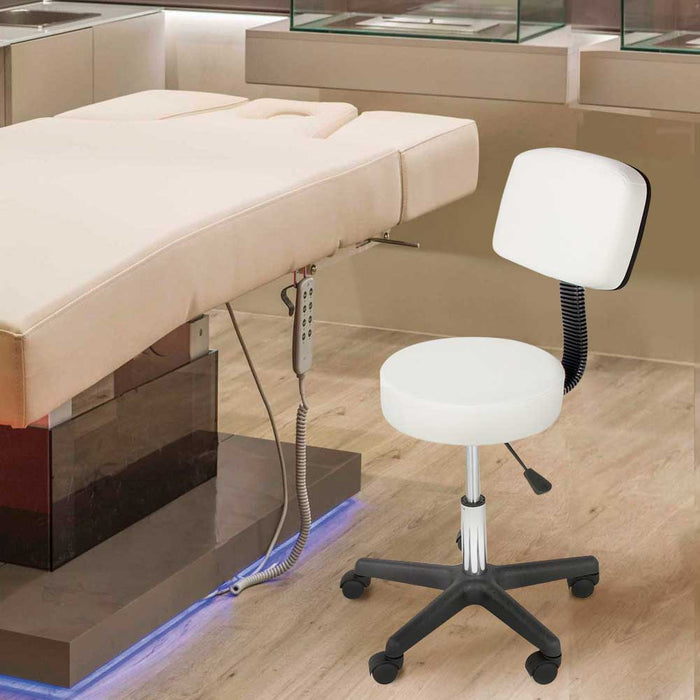 Sgabello Estetista Girevole Schienale Seduta in Ecopelle Salone Studio Bianco