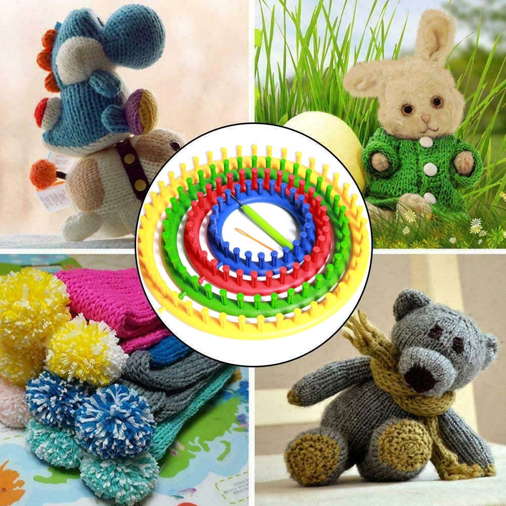 Set Telaio Maglia Uncinetti Circolare 4pz Accessori Ferri Ago Unicnetto Cappelli