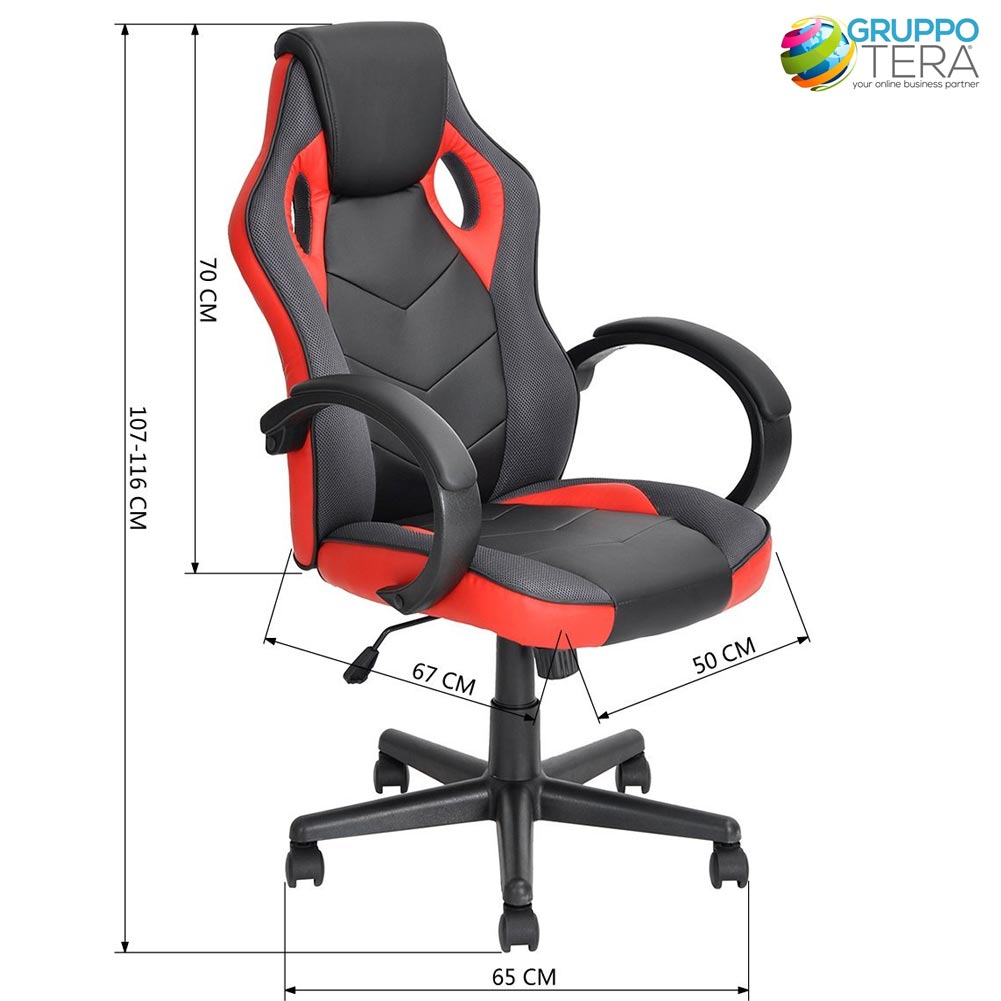 Sedia Gaming Poltrona da Ufficio Direzionale Ruote Girevoli Sportiva Racer Rosso