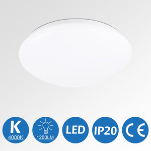 Plafoniera LED Rotonda 12W Luce Bianca 4000K Naturale Lampada Soffitto 29,5cm