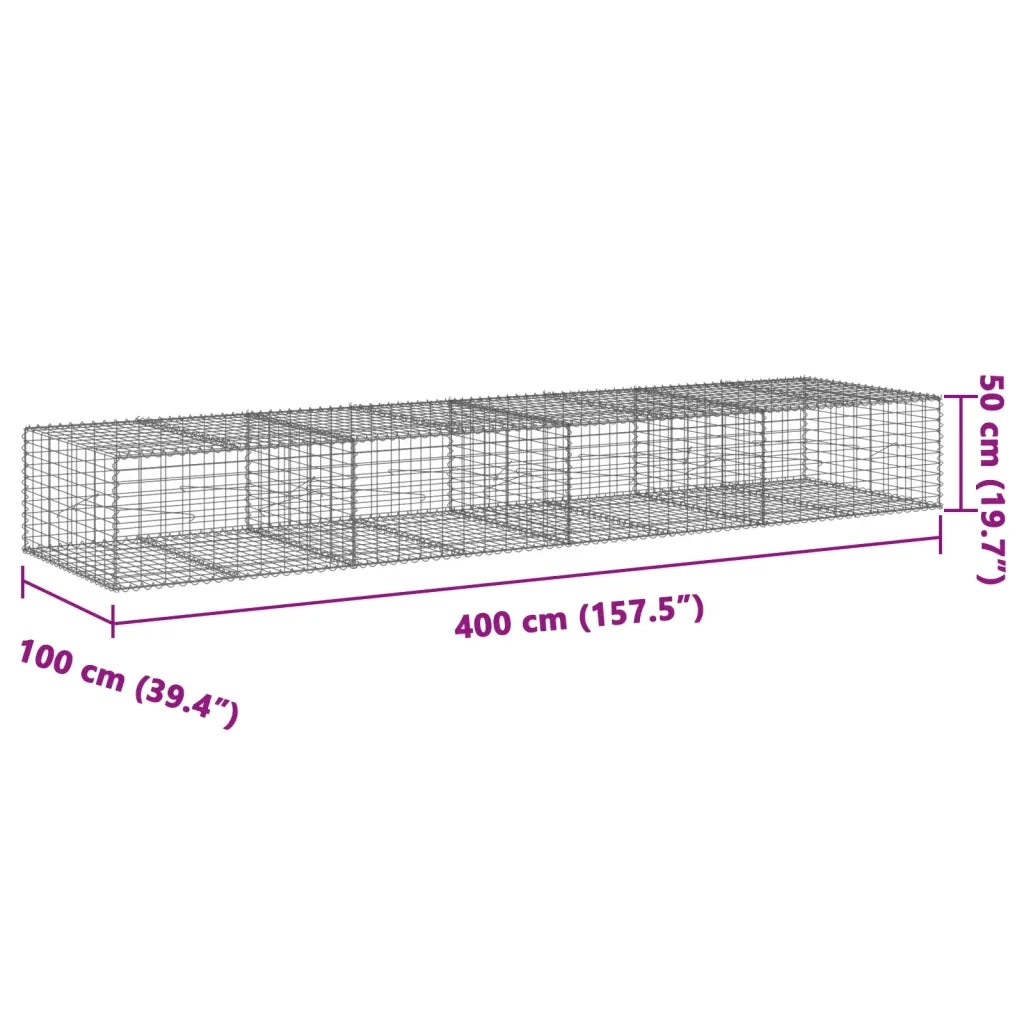 vidaXL Cesto Gabbione con Copertura 400x100x50 cm Ferro Zincato