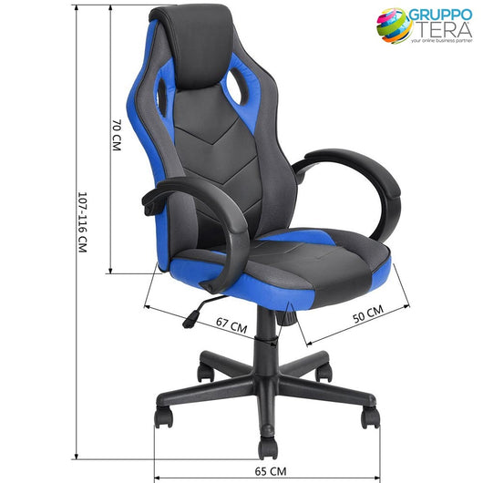 Sedia Gaming Poltrona da Ufficio Direzionale Ruote Girevoli Sportiva Racer Blu