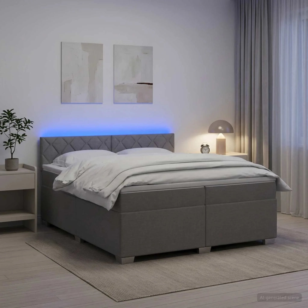 Letto con Box Spring, Materasso e LED Grigio Chiaro Tessuto 3452029