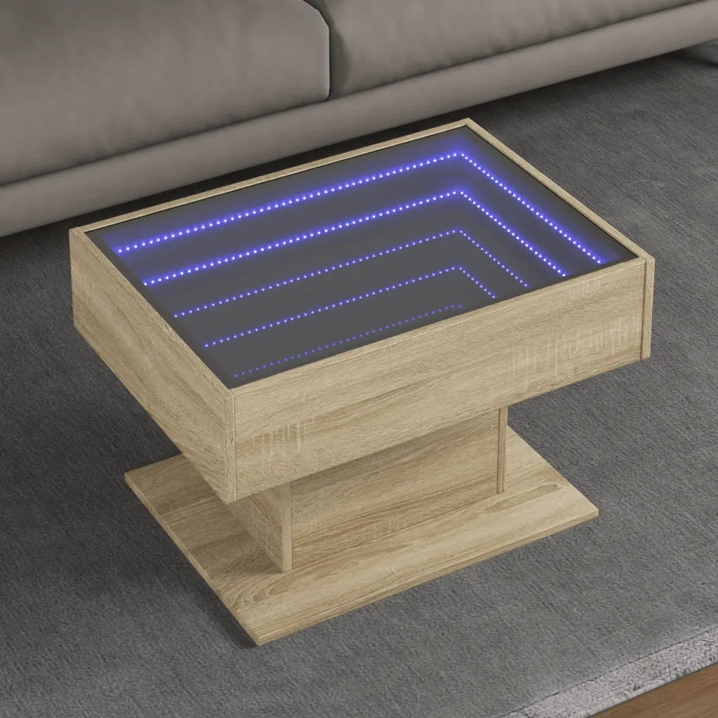 Tavolino Salotto con LED Rovere Sonoma 70x50x45 cm Multistrato 847534