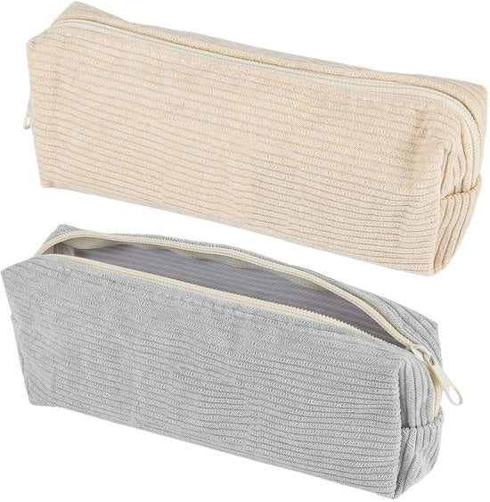 Etui 2 in 1 di tessuto corduroy con chiusura a zip, con grande capacità di stoccaggio per materiali scolastici, per scuole e uffici