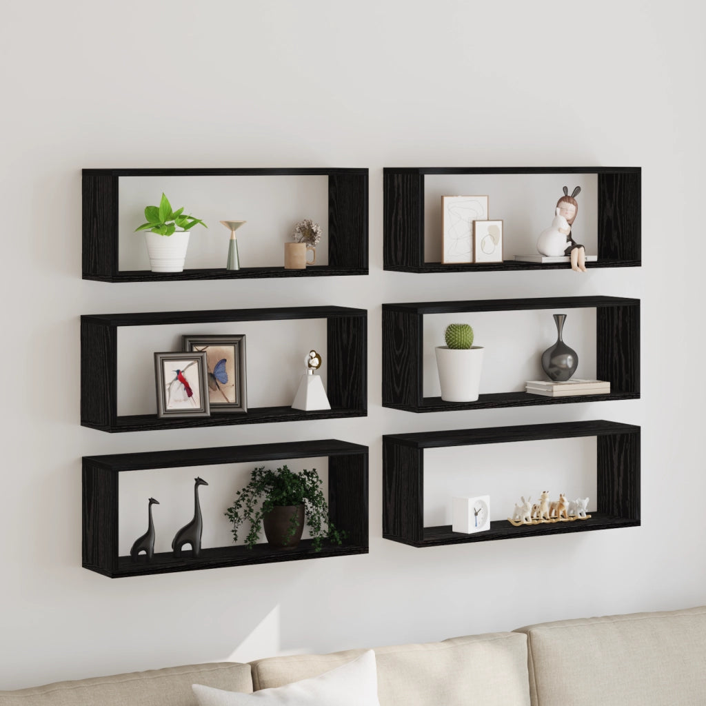 Mensole a muro 6 pezzi Nero Rovere 60x15x23 cm Legno ingegnerizzato